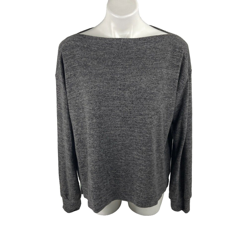 L Love Women Medium Gray Top Demi Off Shoulder Boatneck Long Sleeve NWT